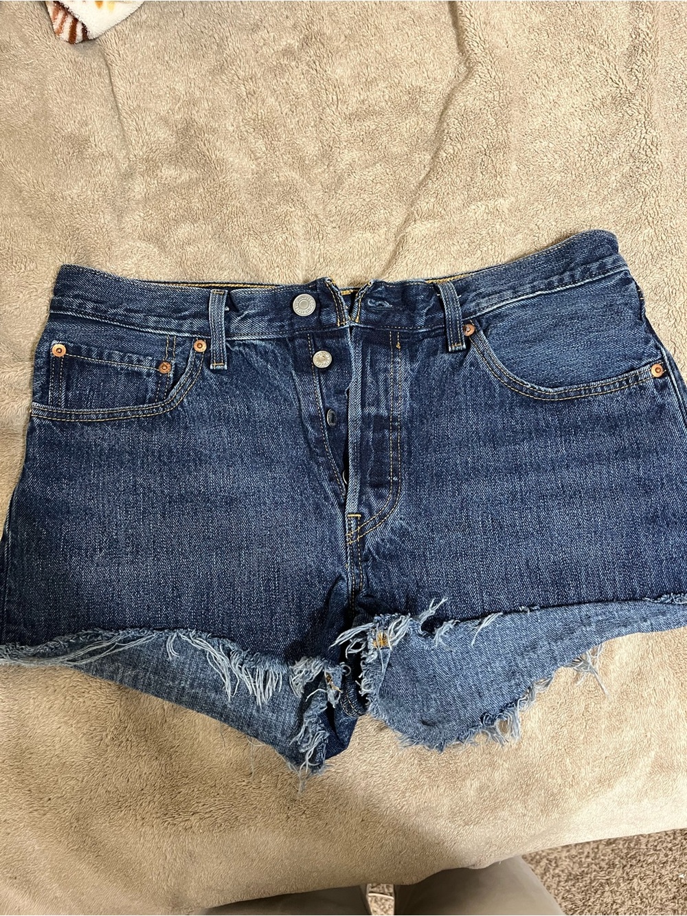 Levi's Dark Blue Distressed Cutoff Denim Shorts